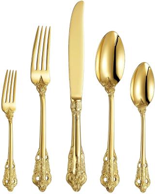 China HDST Gorgeous Heavy Dinnerware Gold Stocked Antique Gold Flatware Flatware Set Style Flatware Gold Plated Set for sale