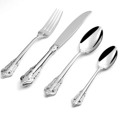 China Stocked Glossy Polish Steel Flatware Safe Unique Stainless Mirror Dishwasher Flatware Cutlery Set for sale