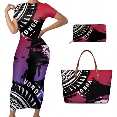 China 2021 Tonga New Fashion Polynesian Tribal Print Custom Pure Men's Tattoo Matwrial Clothing Women's 3pcs Breathable Dress Dress for sale