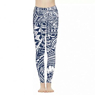 China Breathable Yoga Pants American Samoa Polynesian Tribal Wave Print Leggings For Women High Waisted Yoga Pants Workout Running for sale