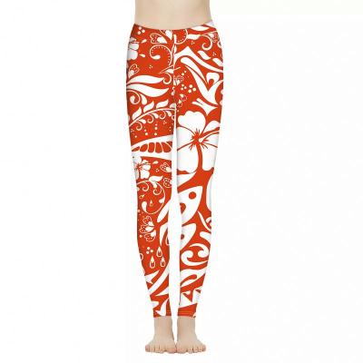 China Amazon Yoga Pants Polynesia Hawaii Hibiscus Style Fitness Breathable Hot Selling Polynesian Orange Leggings For Women Yoga Pants for sale