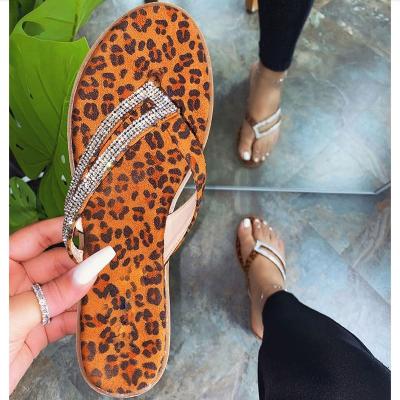 China 2021 High Quality Women's Diamond Beach EVA Sandal Rhinestone Slides Flat Leopard Sandal 6.5-10 Slippers for sale