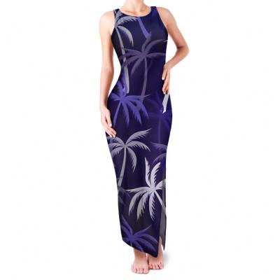 China Anti-Static Causal Dress Hawaiian Tropical Coconut Tree Style Dark Purple Women Dress Lady 2021 Summer Bodycon Dresses Women Plus Size for sale