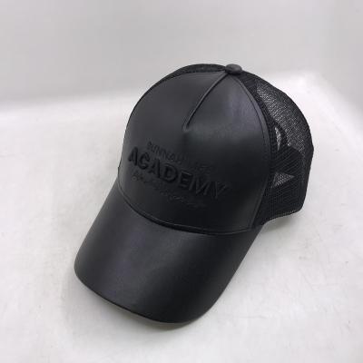 China JOINT Wholesale Custom Embroider Logo PU Leather Trucker Hat for sale