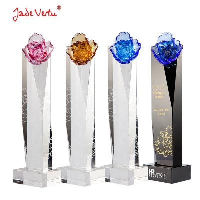 China High Transparent China K9 Crystal Glass Trophy Customized Employee Awards Memorial Free Lettering Three Colors Optional for sale