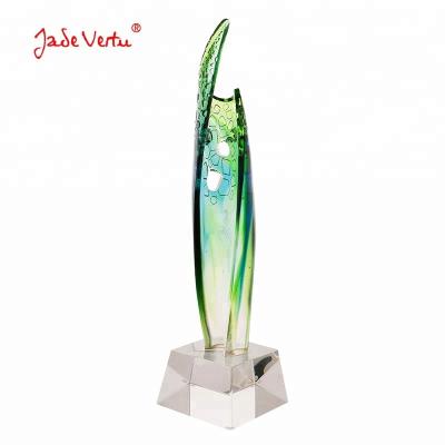 China China Pate Glass Award Art Veil Crystal Green Glass Trophy for sale