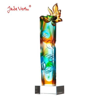 China China liuli special award pate de verre flower crystal trophy for company for sale