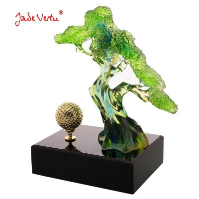 China China high quality award unique golf pate de verre crystal trophy for achievement for sale