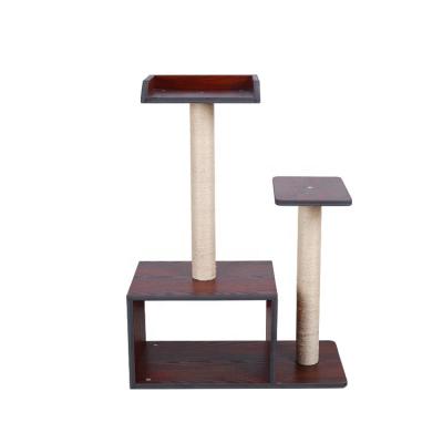 China Sustainable Wooden Cat Tree House Cat Climbing Scratching Tree Sisal Scratch Post Cat Tree for sale