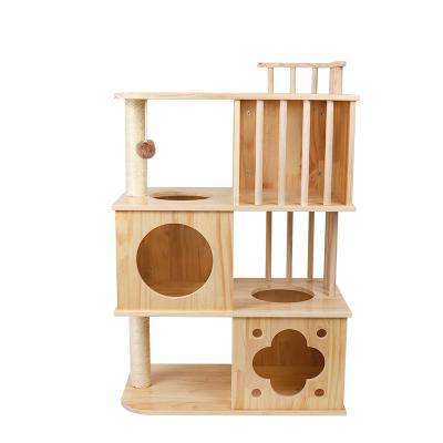 China Multi Sustainable Cat Treehouse Large Designer Wooden Cat Treehouse for sale