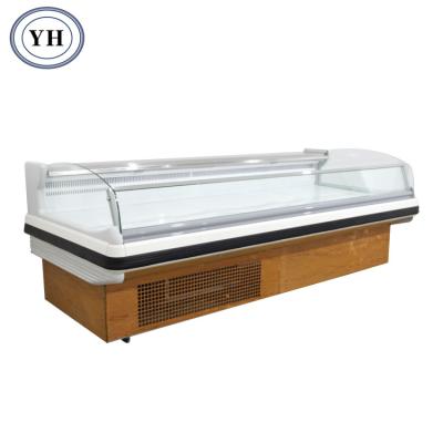 China Custom Single-Temperature Supermarket Meat Fridge Curved Glass Meat Showcase Fridge Refrigerator for sale