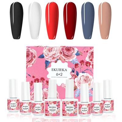 China 6pcs Colors 1pc Non Harmful Base Coat 1pc Top Coat Nail Gel 6+2 for sale