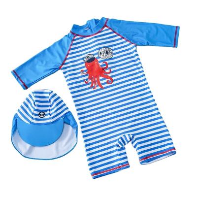 China Kids Baby OEM/ODM Antibacterial Surfing Wetsuit With UPF 50+ Sun Protection Boys One Piece Swimsuit With Hat for sale