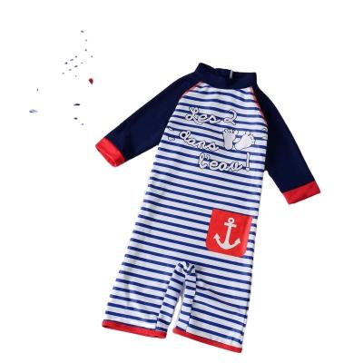 China Wholesale Baby Boy Surfing Wetsuit Antibacterial With UPF 50+ Sun Protection One Piece Swimsuit With Hat For Kids for sale