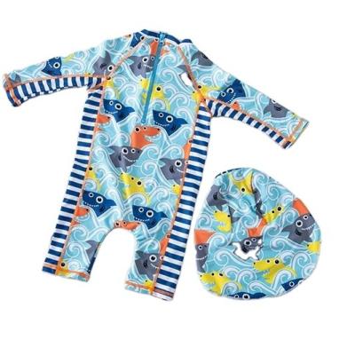 China Baby Boy Rashie One Piece Beachwear Antibacterial With Sun Protection UPF50+ Boys Swimwear With Hat for sale