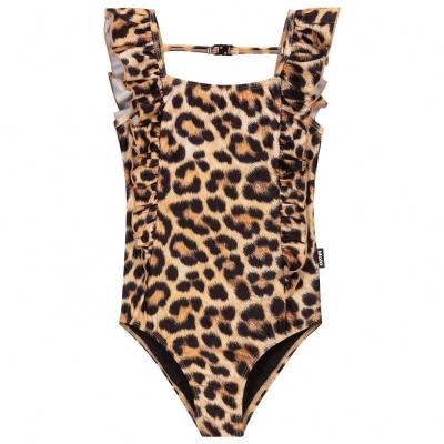 China Wholesale Breathable Ruffles Girl Leopard Print Customl Fashion Swimwear One Piece Swimwear For Kids Swimwear 2021 for sale