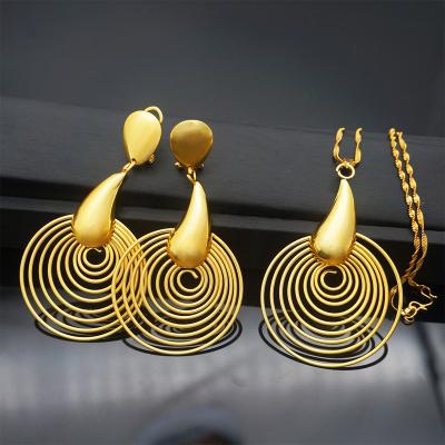 China TRENDY Elegant Women 2 Pcs Dangle Earrings Necklace Sets Simple Gold Plated Bridal Jewelry Sets EP127 for sale