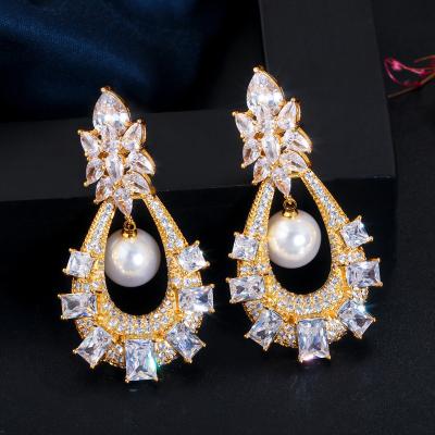 China New fashion Zircon pearl pearl earrings simple Korean high-grade fashionable atmosphere female long earrings wholesale for sale