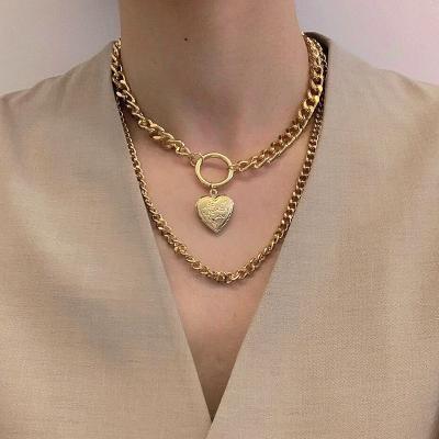 China GDJWRI FASHIONABLE design stainless steel choker pendant necklace with heart double layer necklace for women for sale