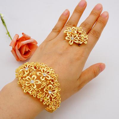 China GDJWRI BR73 FASHIONABLE Luxury Dubai Plated Earrings Big Ring Set Gold Filled Bangle Bracelets Jewelry Women for sale