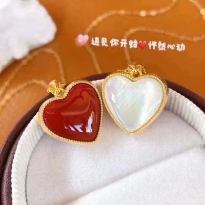 China Wholesale Custom Vintage Love Heart Red And White Two Sides Two Styles Real Pure Solid 18K Gold Jewelry 18K Gold Necklace for sale