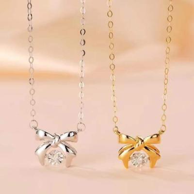 China Princess bow18K fashion vintage ballet dance gold Diamond Stones Pendant Necklace Jewelry custom design real for sale