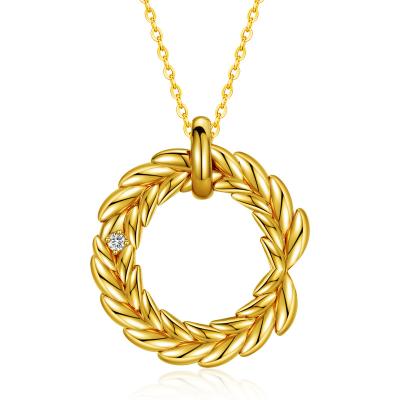 China 18k Real Gold Leaf Diamond Round Style Vintage Lady Pendant Charm Simple Pure Solid Mini Chain Necklace Wholesale Custom for sale