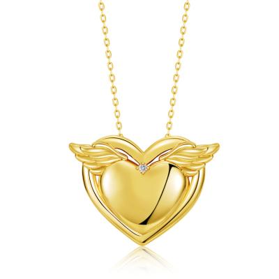 China Pure Customized Religious Solid 18k Gold Love Wings Angel Pendant Diamond Rose Necklace Jewelry Chain Wholesale for sale