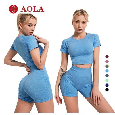 China Custom Logo Breathable Crop Top Jogger Bra Aola Girls Yoga One Piece Set Woman Jogging Suit Ladies for sale