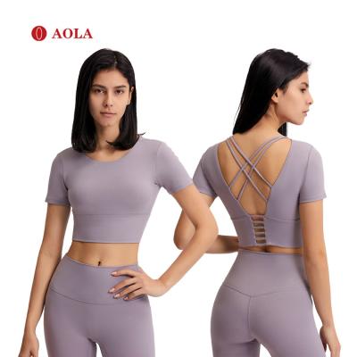 China AOLA Wholesale Breathable Sports Fitness Cross Top Women Gym Girls Sleeveless Gym Running Top Sports Vest for sale