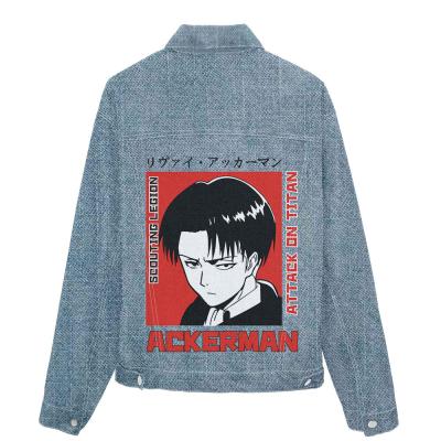 China Waterproof Attack On Titan Denim Jacket Anime Print Denim Jacket Wholesale Blue Denim Jacket for sale