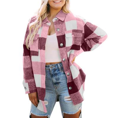 China 2022 QUICK DRY women's coat plaid woolen thicken women's ladies wind coat fashionable women's shirts ready to ship for sale