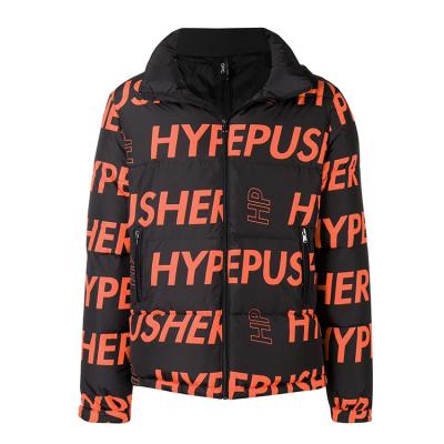 China OEM New Fashion Viable Custom Mens All Over Print Down Warm Hooded Stripper Jacket Winter Jackets For Man for sale