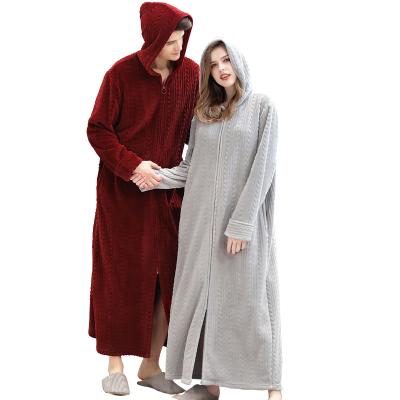 China Breathable Kingcason Wholesale Thick Flannel Fleece Long Robes Hoodies For Couples Men Women for sale