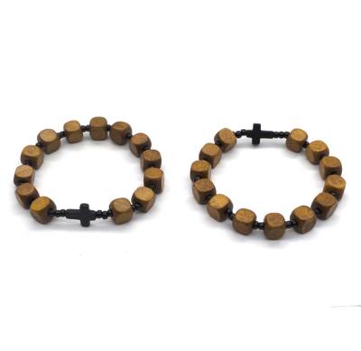 China Punk Jewelry Custom Cross Bracelets Wooden Bead Bracelet For Men for sale