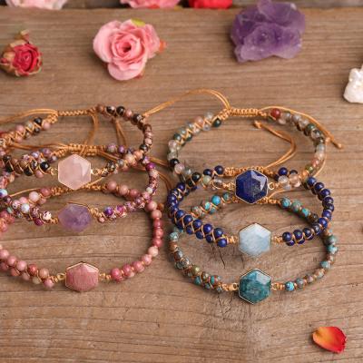 China BOHEMIA New Design Crystal Healing Gemstone Bead Handmade Adjustable Wrap Bracelets for sale