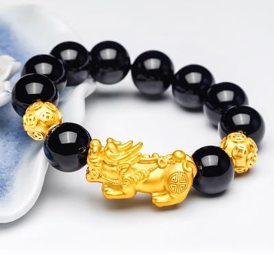 China Custom Beaded Pi Environmental Friendly Xiu Agate Stone Bracelet, pi Xiu Bracelet, Luxury Charm Feng Shui Black Obsidian Bracelet/ for sale