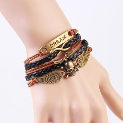 China FASHIONABLE Free Sample Handmade Men Accessories Leather Bracelet Men Hand Rope Leather Bracelet Custom Men for sale