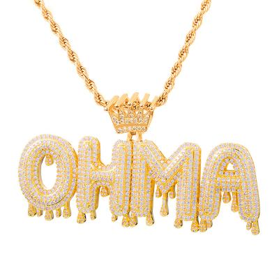 China FASHIONABLE Gold Pendant Necklace Women and Men Simulated Diamond Dripping Crown Letter Rope Chain Necklace for sale