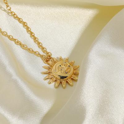 China Hiphop Vintage Inspired Apollo Necklace Dainty Gold Color Chain Sun Smiley Face Pendant Necklace for sale