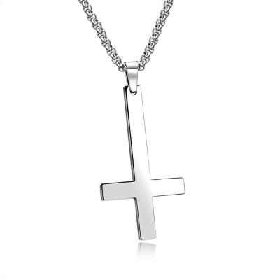 China New Arrival TRENDY Unisex Stainless Steel Jewelry Cross Necklace, Personality Men Jewelry Satan Upside Down Cross Pendant Necklace for sale