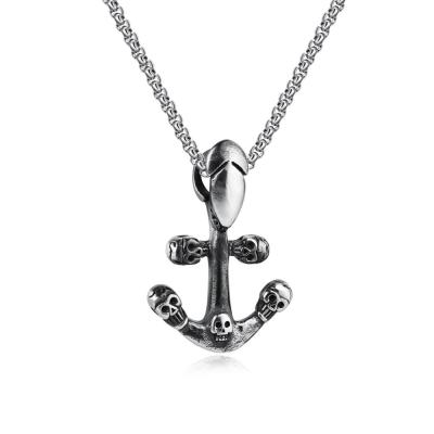 China Vintage Customized Jewelry Helloween Skull Unisex Necklace, Stainless Steel Trendy Punk Style Anchor 5 Skull Ghost Heads Pendant for sale