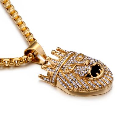 China The Full Diamond Lion Head Pendant Necklace, New Full Diamond Hip-Hop Casual/Sporty Hot Selling Men's Full Crown Lion Head Necklace/ for sale