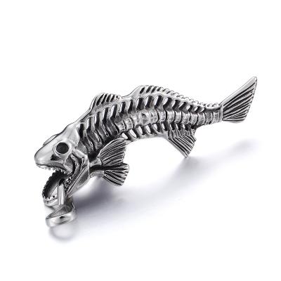 China Casual/Sporty Vintage Punk Stainless Steel Fish Bone Fishing Pendant Necklace, High Quality Charm Fishing Pendant Necklace for sale