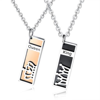 China Wholesale FASHIONABLE Valentines Day Gift Stainless Steel King And Queen Couple Pendant,Lovely Fashion Lovers Romantic Crown Necklace* for sale