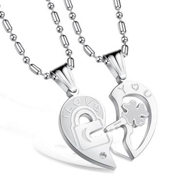 China New Arrival TRENDY Jewelry Rhinestone Key Puzzle Couples Necklace, Top Selling Stainless Steel Jewelry I Love You Necklace for sale