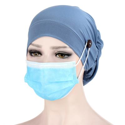 China Europe and America new button hat towel chemotherapy muslim multicolor push-in hat head hijab crystal canvas turban hat simple wear mask for sale