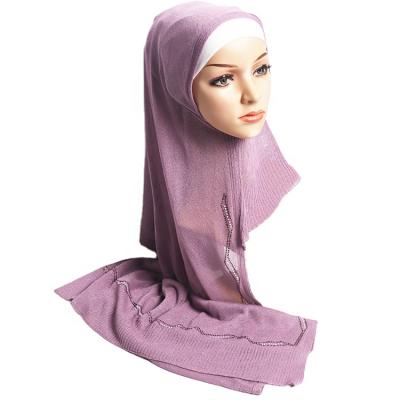 China New Fashion Cotton Yarn Muslim Scarf Knitted Muslim Women Scarf Diamond Dubai Luxury Hijab Fall Winter Hijabs Woman Snap Scarf for sale