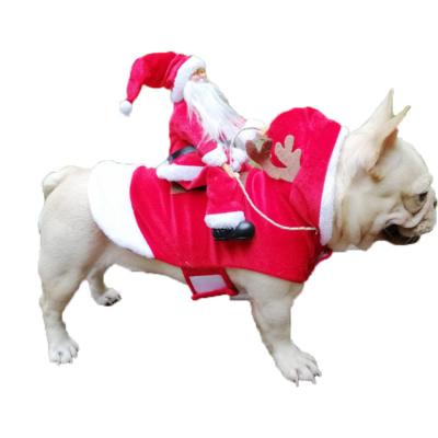 China Custom Viable Luxury High Quality Pet Coat Santa Claus Warm Hoodie Santa Claus Deer Christmas Sweater Dog Riding Clothes for sale