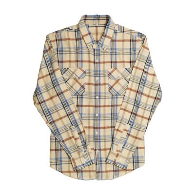 China Anti-Pilling Plaid Flannel Shirt Women Beige Flannel Shirts Mens Raw Edge Flannel Shirt for sale